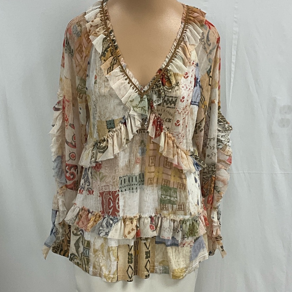 Anthropologie Tiny Bohemian Patchwork Ruffle Blou… - image 1